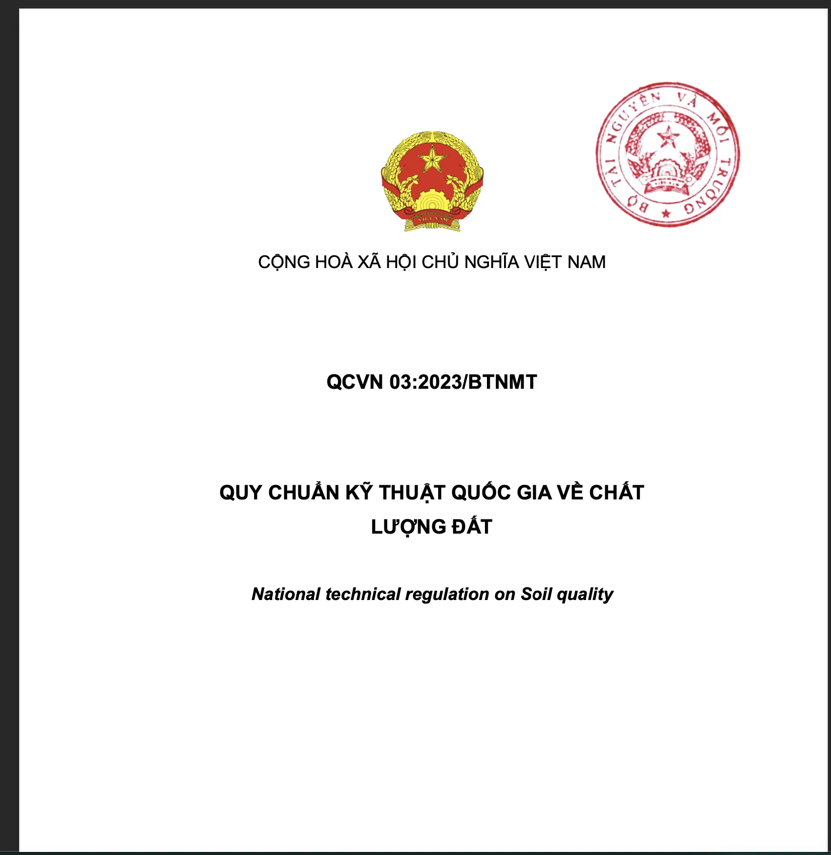 QUY  CHUẨN ĐẤT: QCVN 3:2023 BTNMT